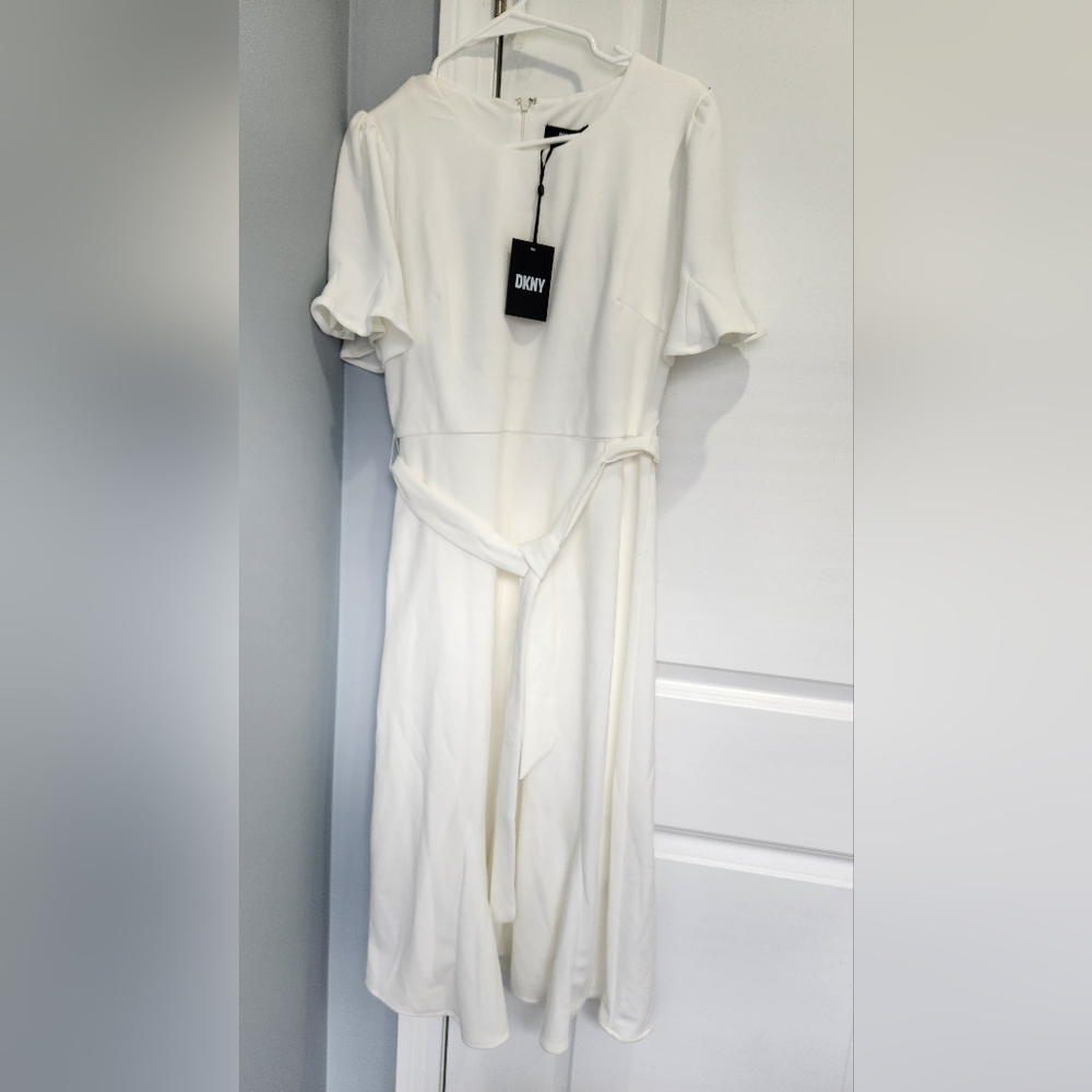 DKNY Elegant White Long Sleeve Dress